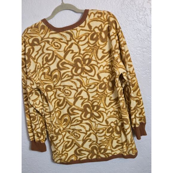 BDG Women’s Long Sleeve Crewneck Shirt Medium Yellow Brown Floral Abstract Retro - Picture 8 of 11